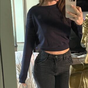 Cute mango navy crew neck cropped sweater women’s